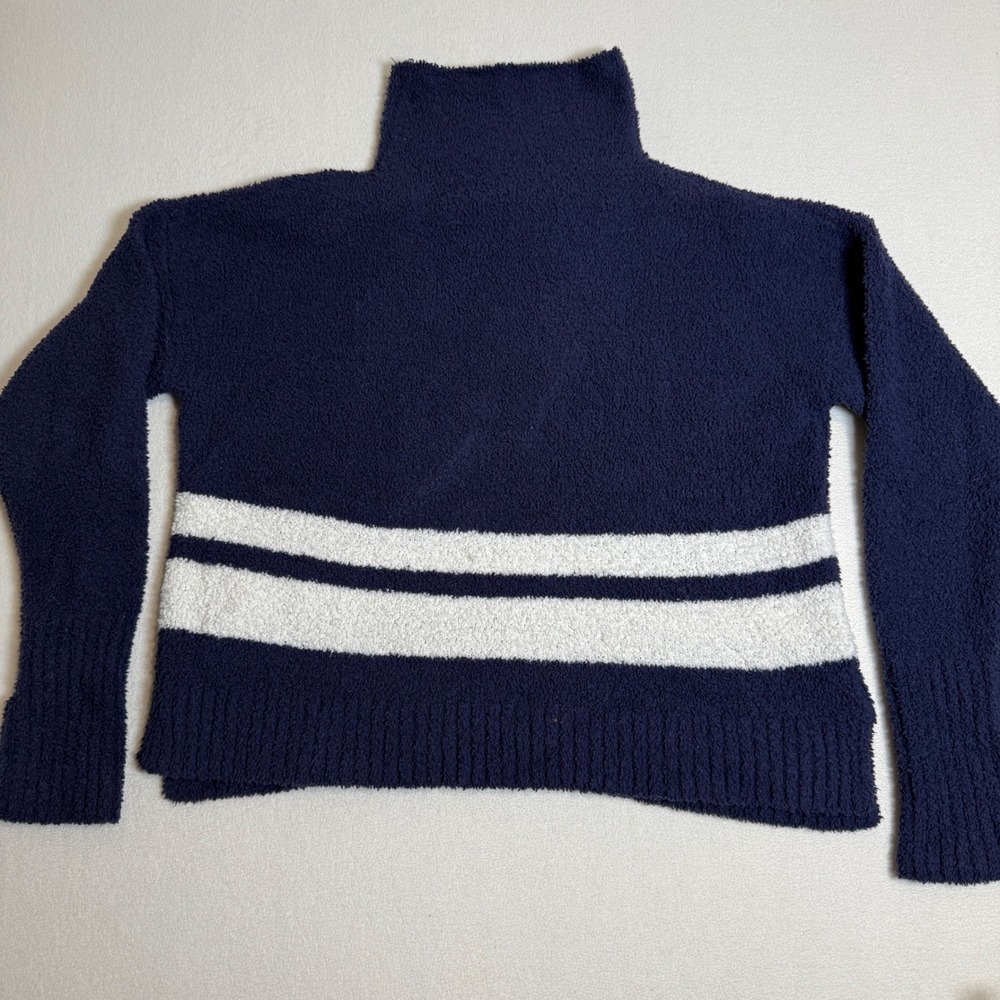 UGG Womens Size S Cozy Knit Pullover Sweater Blue White Stripe Mock Neck Comfort